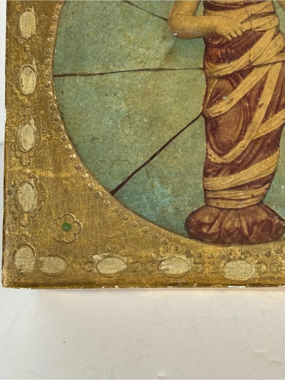 Vintage Italian Florentine Gold Gilded-Hinged Wooden Trinket Box-A Della Robbia